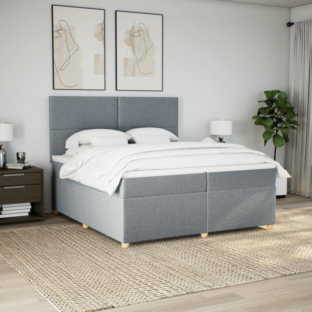 Boxspring met matras stof lichtgrijs 200x200 cm