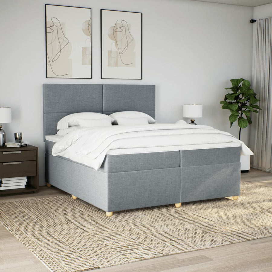 Boxspring met matras stof lichtgrijs 200x200 cm