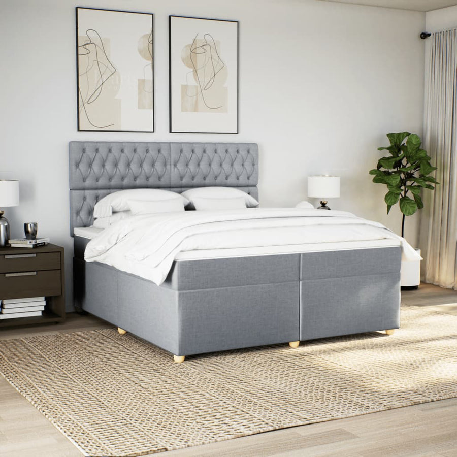 Boxspring met matras stof lichtgrijs 200x200 cm