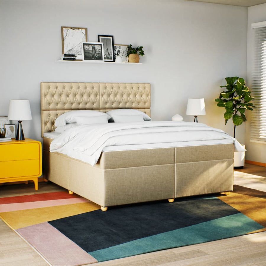 Boxspring met matras stof crèmekleurig 200x200 cm