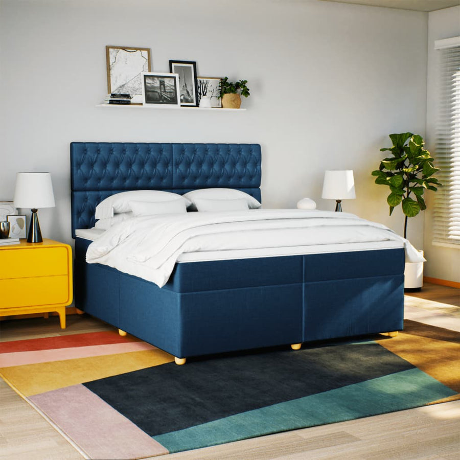Boxspring met matras stof blauw 200x200 cm