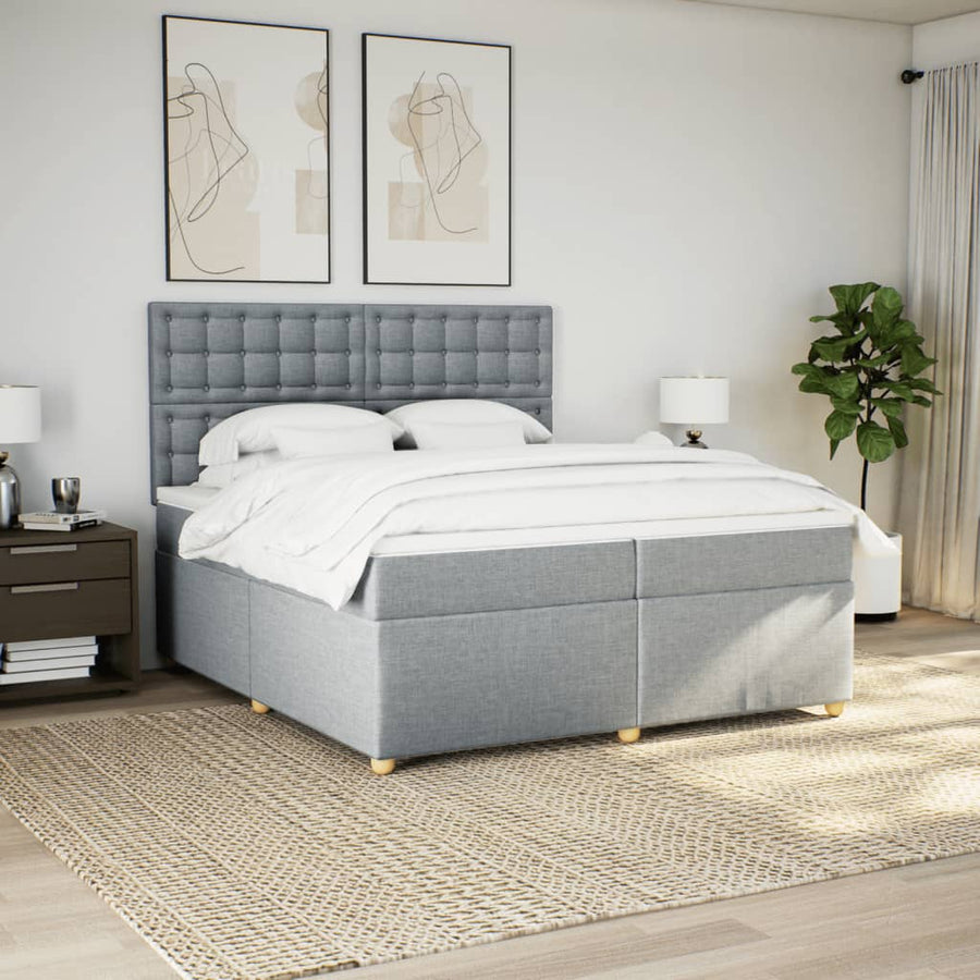 Boxspring met matras stof lichtgrijs 200x200 cm