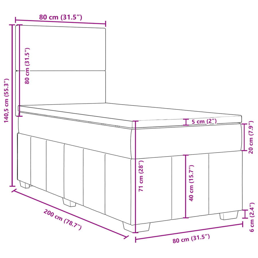 Boxspring met matras stof zwart 80x200 cm