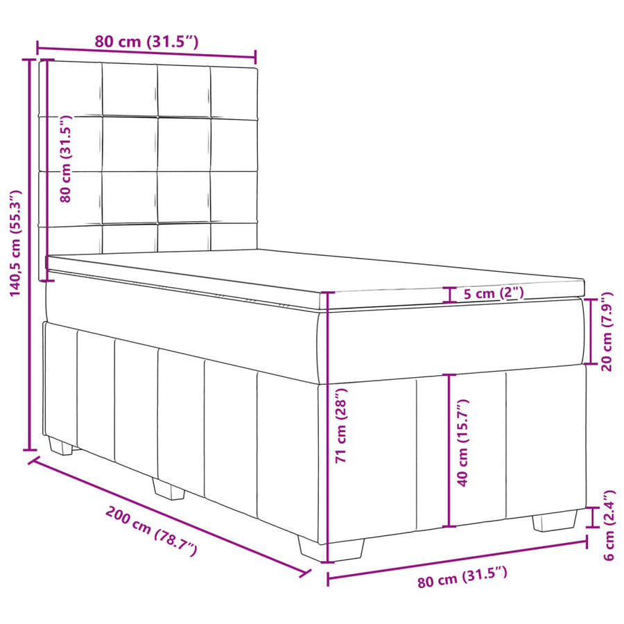 Boxspring met matras stof donkergrijs 80x200 cm