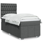 Box spring with mattress fabric dark grey 90x190 cm