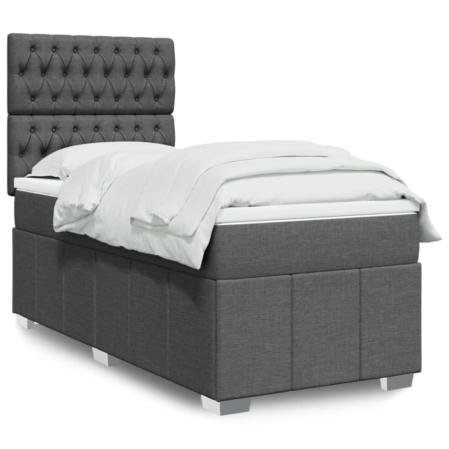 Boxspring met matras stof donkergrijs 90x190 cm