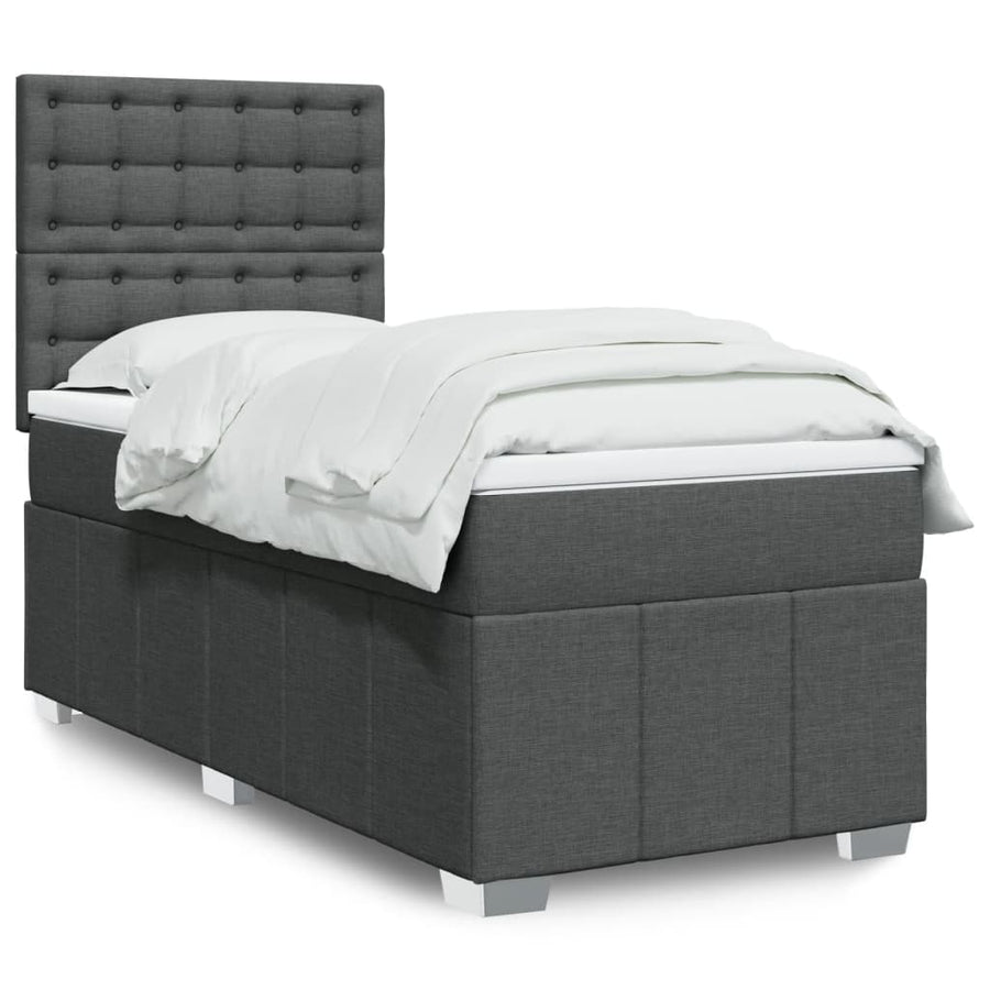 Boxspring met matras stof donkergrijs 90x190 cm