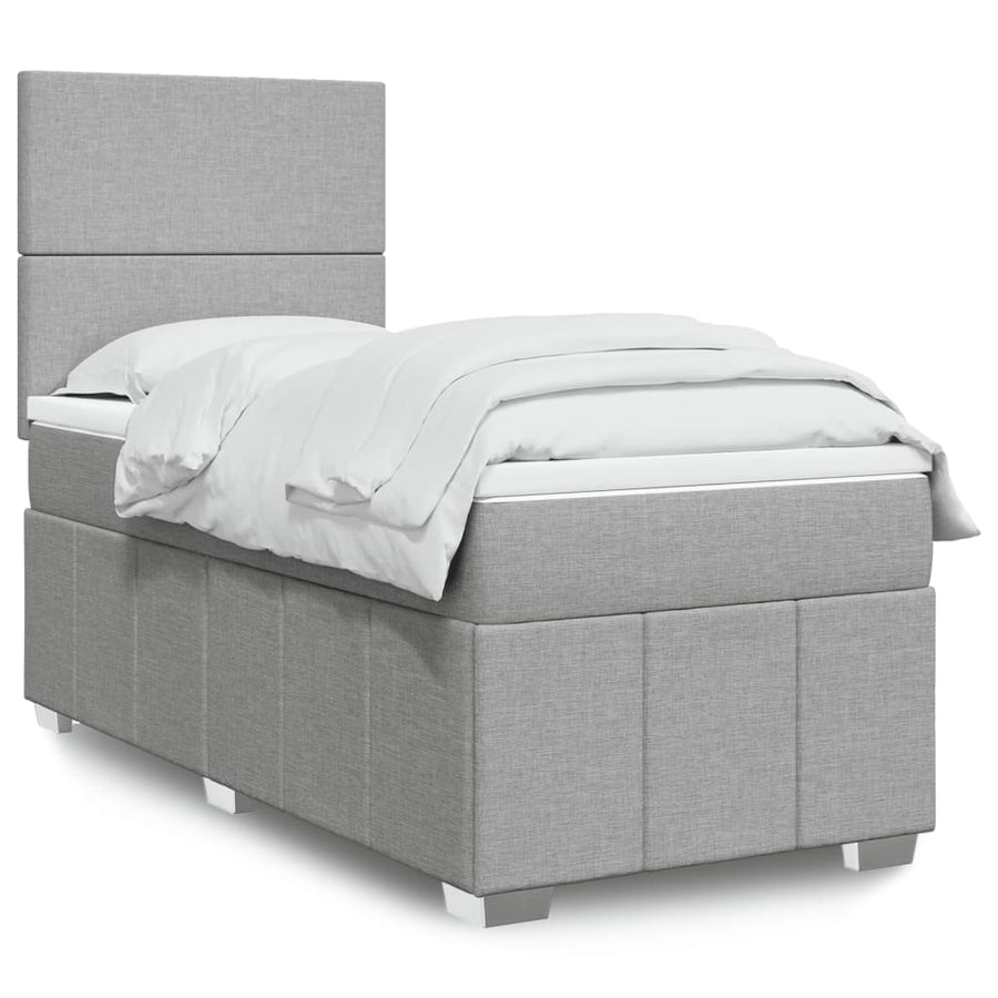 Boxspring met matras stof lichtgrijs 90x200 cm