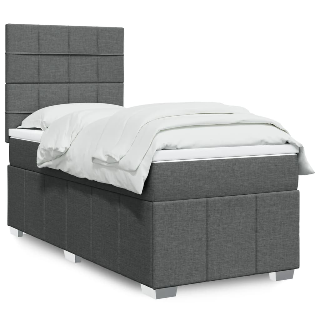 Boxspring met matras stof donkergrijs 90x200 cm