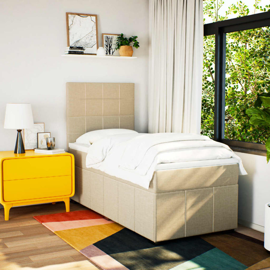 Boxspring met matras stof crèmekleurig 90x200 cm