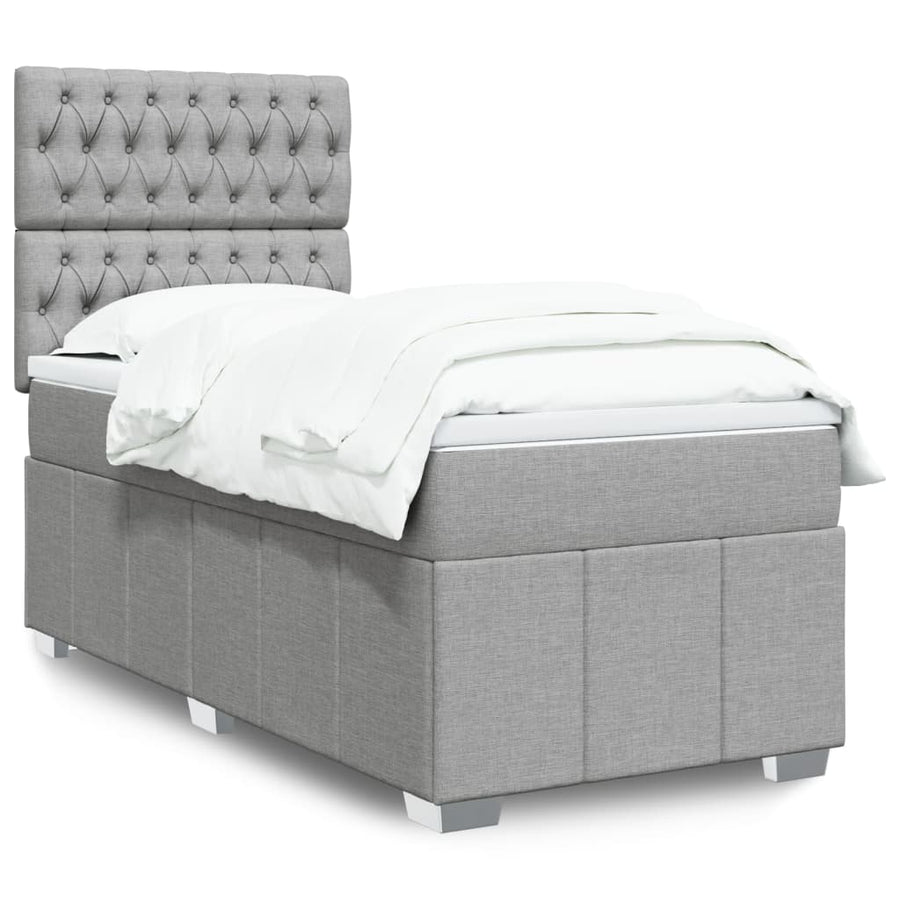 Boxspring met matras stof lichtgrijs 90x200 cm