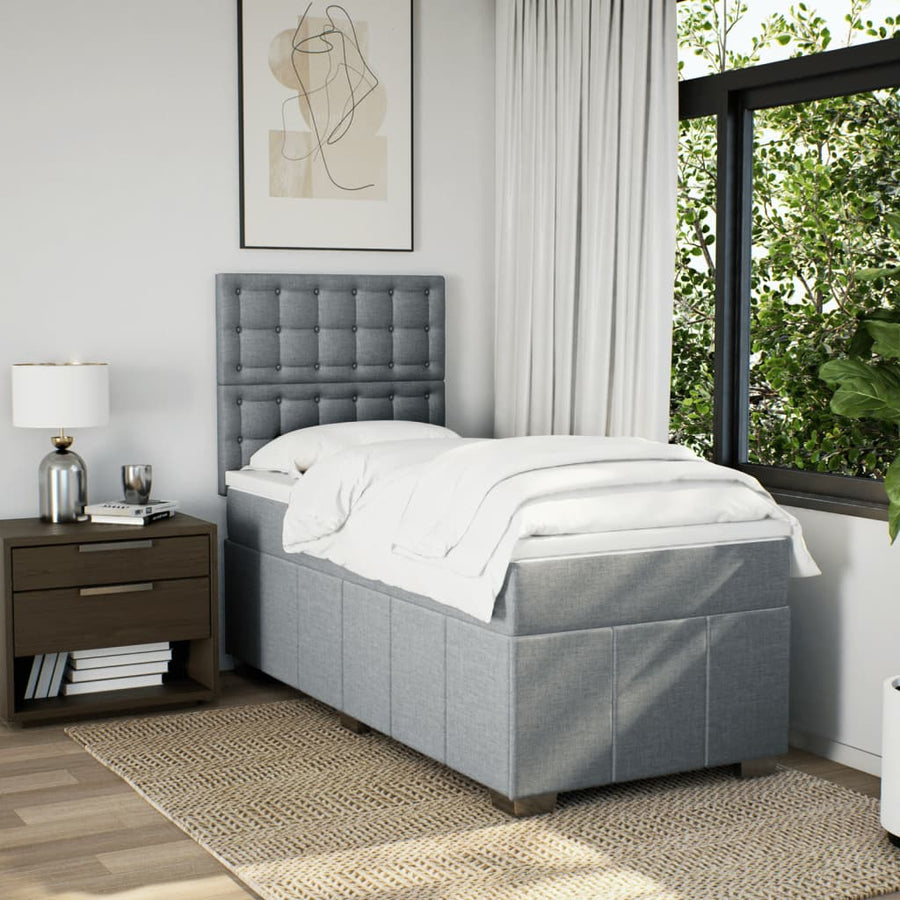 Boxspring met matras stof lichtgrijs 90x200 cm