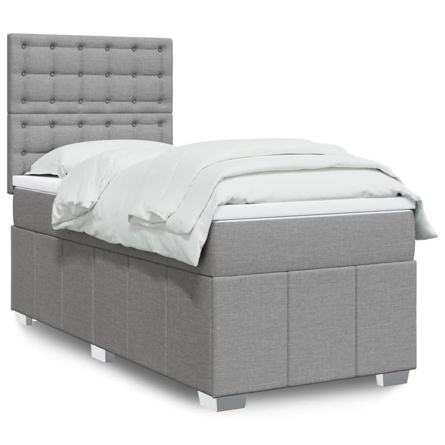 Boxspring met matras stof lichtgrijs 90x200 cm