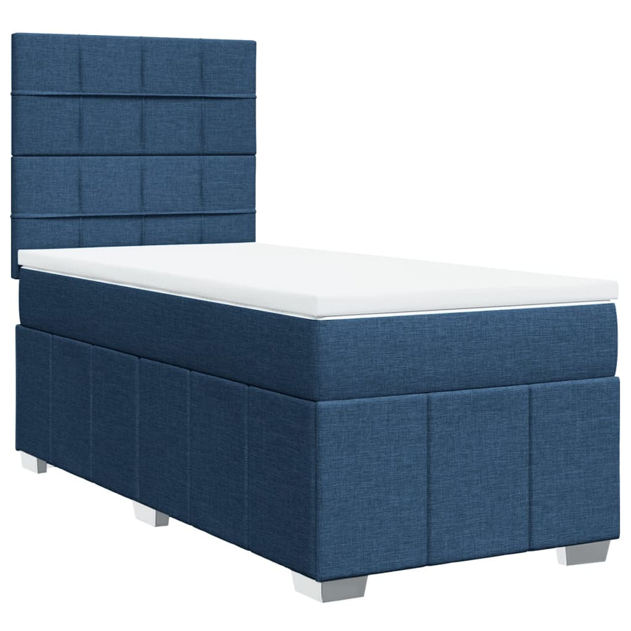 Boxspring met matras stof blauw 100x200 cm