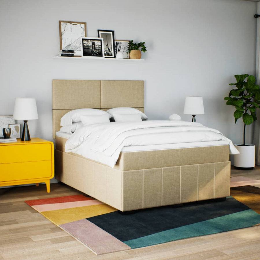 Boxspring met matras stof crèmekleurig 140x190 cm
