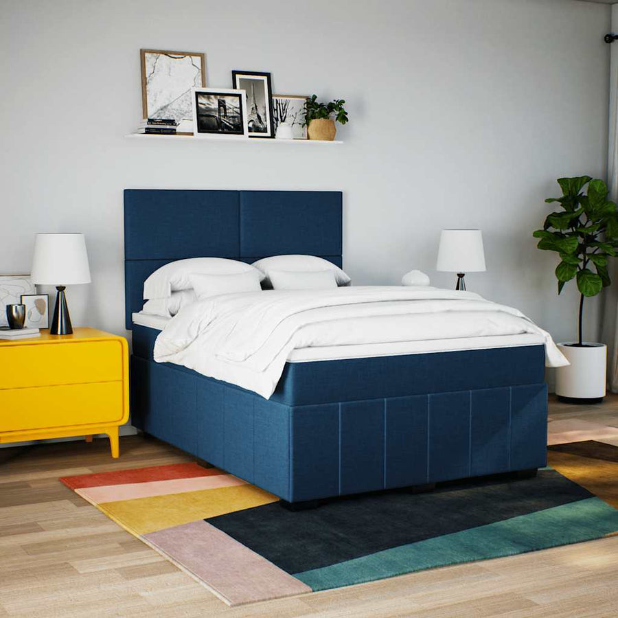 Boxspring met matras stof blauw 140x190 cm