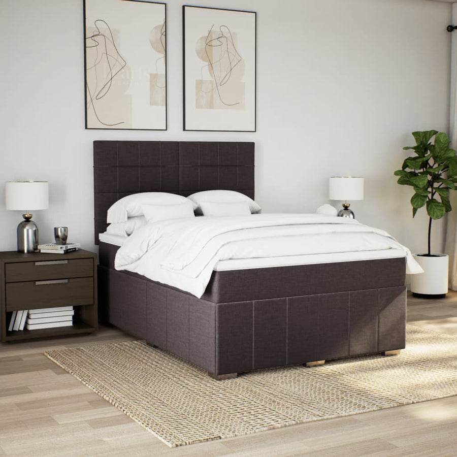 Boxspring met matras stof donkerbruin 140x190 cm