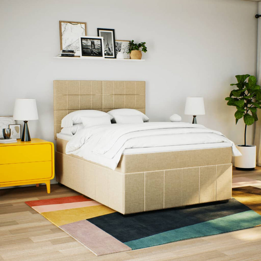 Boxspring met matras stof crèmekleurig 140x190 cm