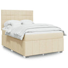 Box spring with cream-coloured fabric mattress 140x190 cm