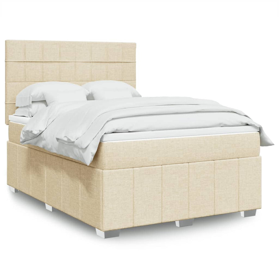 Boxspring met matras stof crèmekleurig 140x190 cm