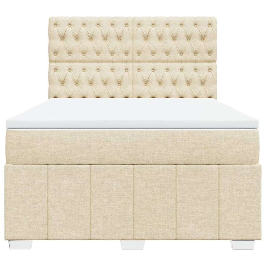 Boxspring met matras stof crèmekleurig 140x190 cm