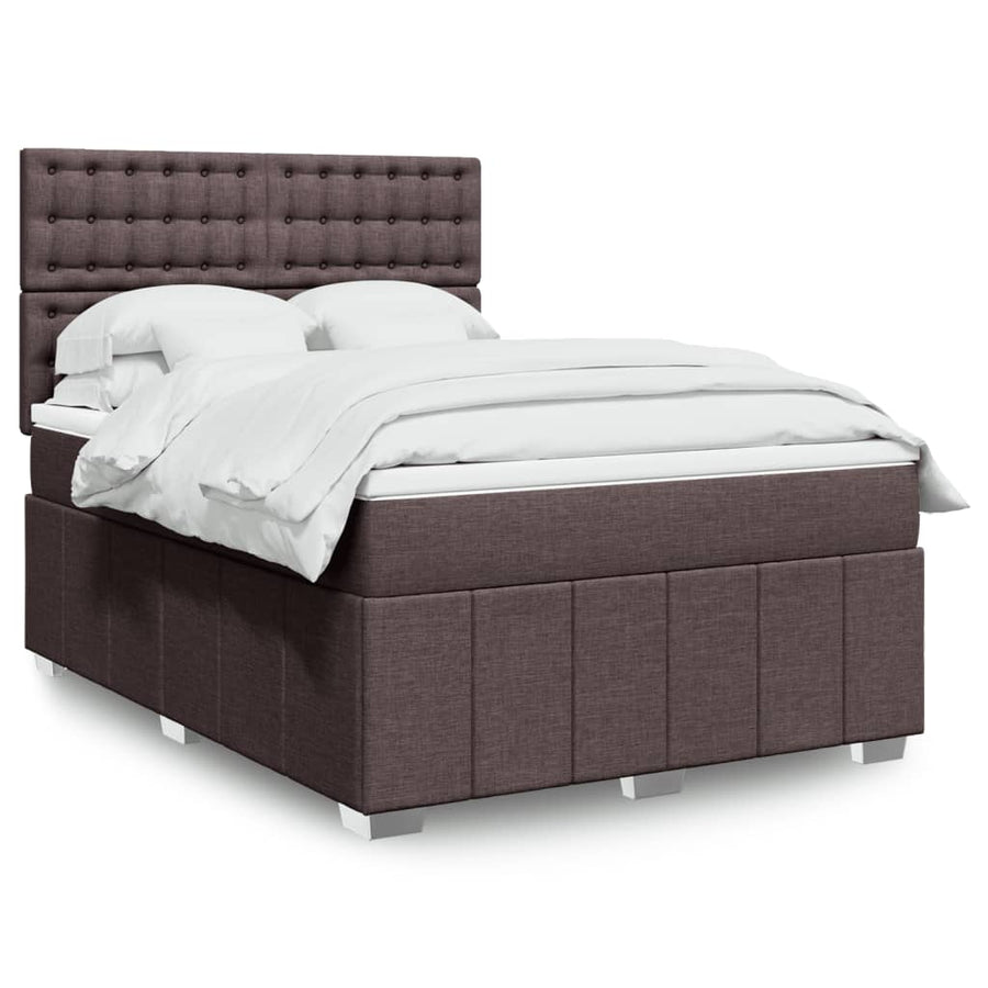 Boxspring met matras stof donkerbruin 140x190 cm