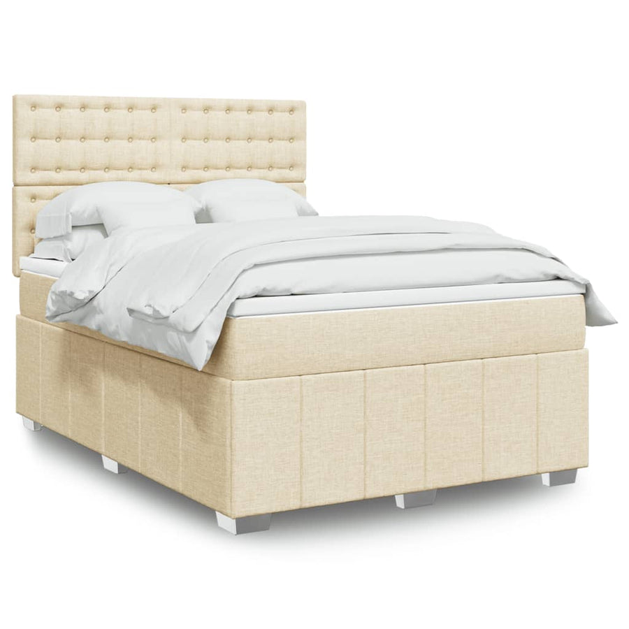 Boxspring met matras stof crèmekleurig 140x190 cm