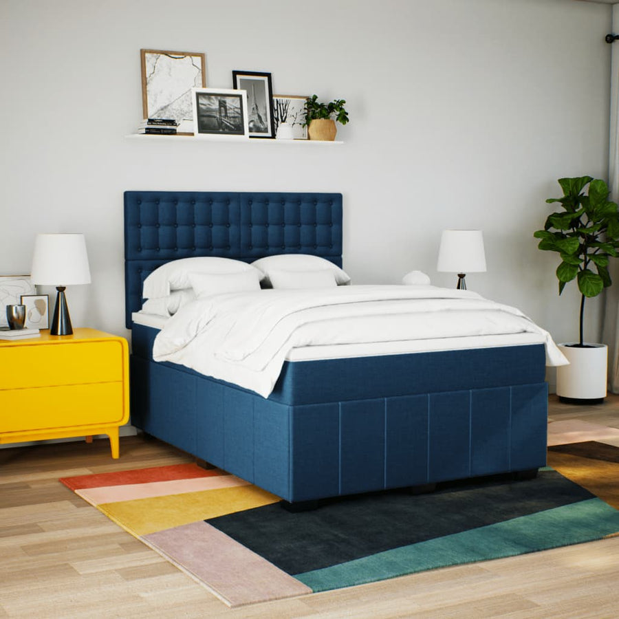 Boxspring met matras stof blauw 140x190 cm