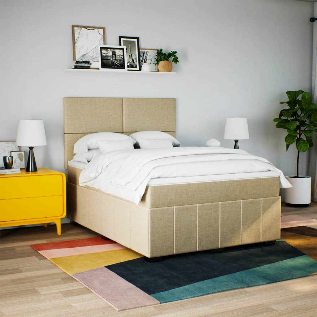 Boxspring met matras stof crèmekleurig 140x200 cm
