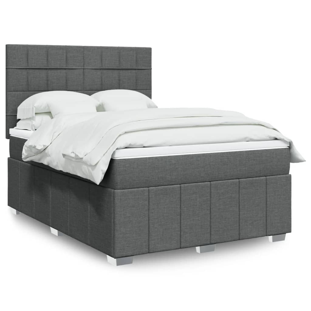 Boxspring met matras stof donkergrijs 140x200 cm