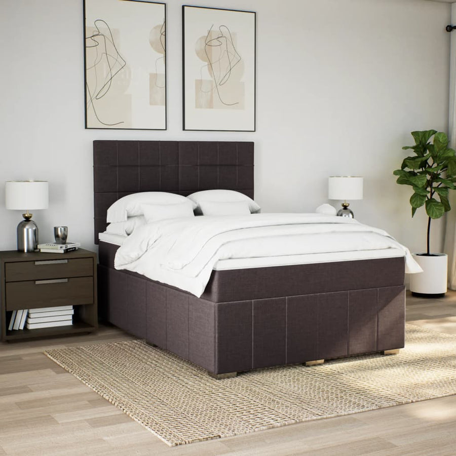Boxspring met matras stof donkerbruin 140x200 cm