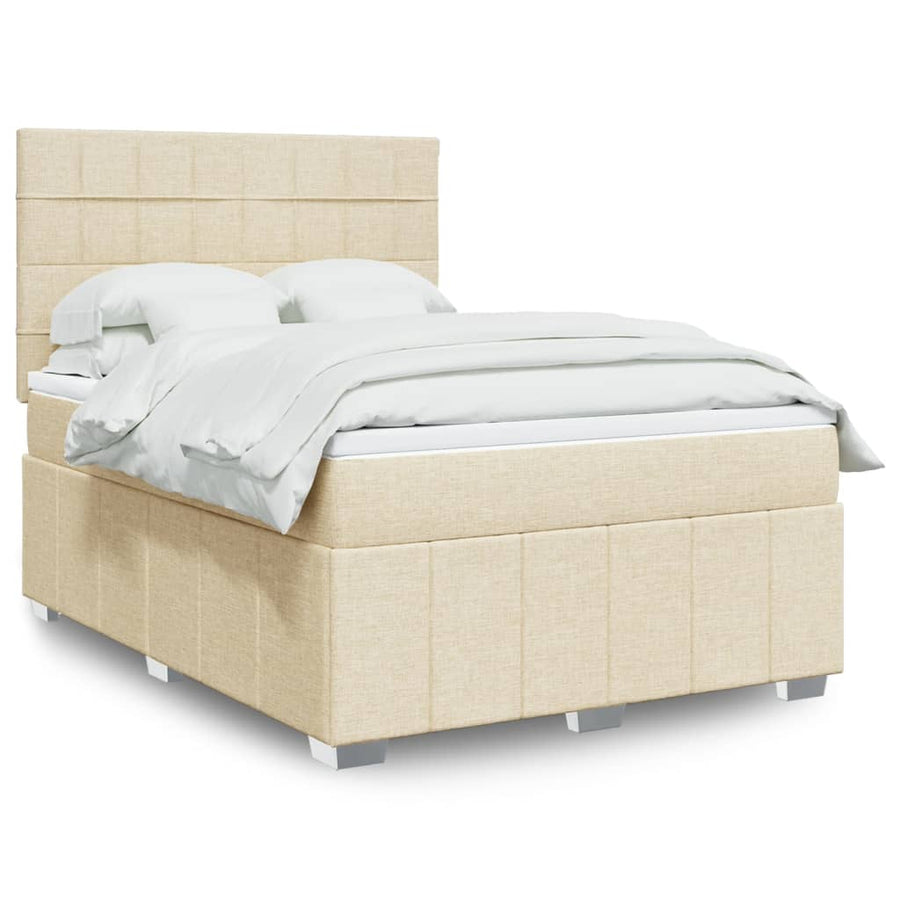 Boxspring met matras stof crèmekleurig 140x200 cm
