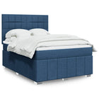 Box spring with mattress, blue fabric, 140x200 cm