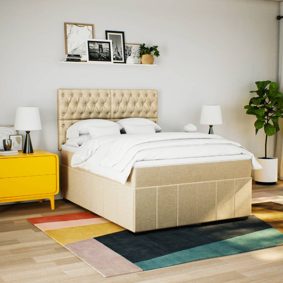 Boxspring met matras stof crèmekleurig 140x200 cm