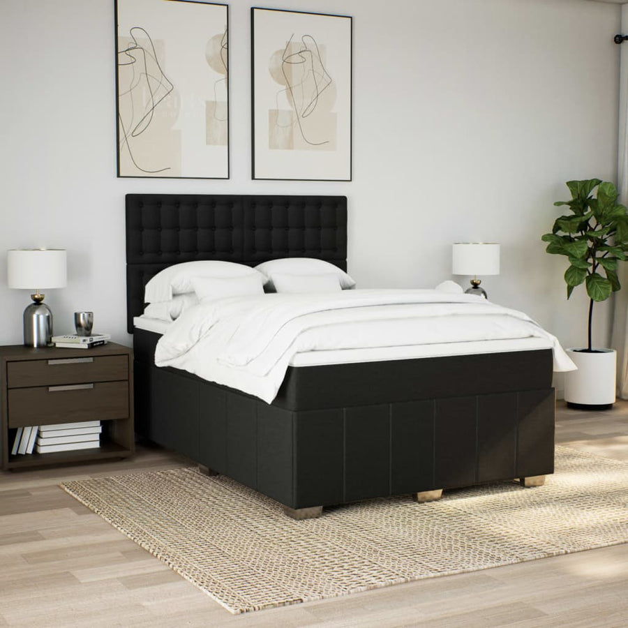 Boxspring met matras stof zwart 140x200 cm