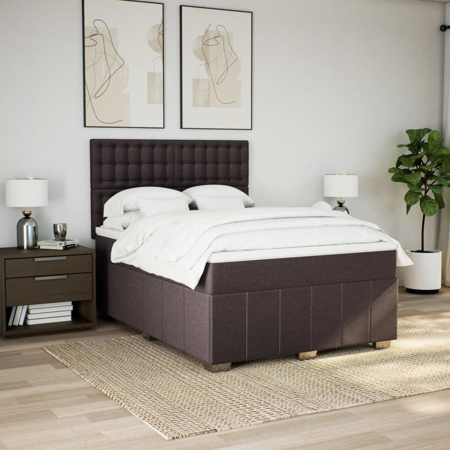 Boxspring met matras stof donkerbruin 140x200 cm