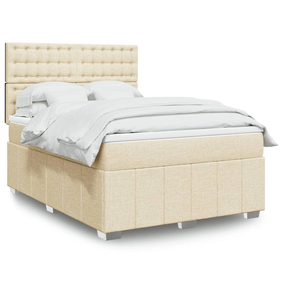 Boxspring met matras stof crèmekleurig 140x200 cm