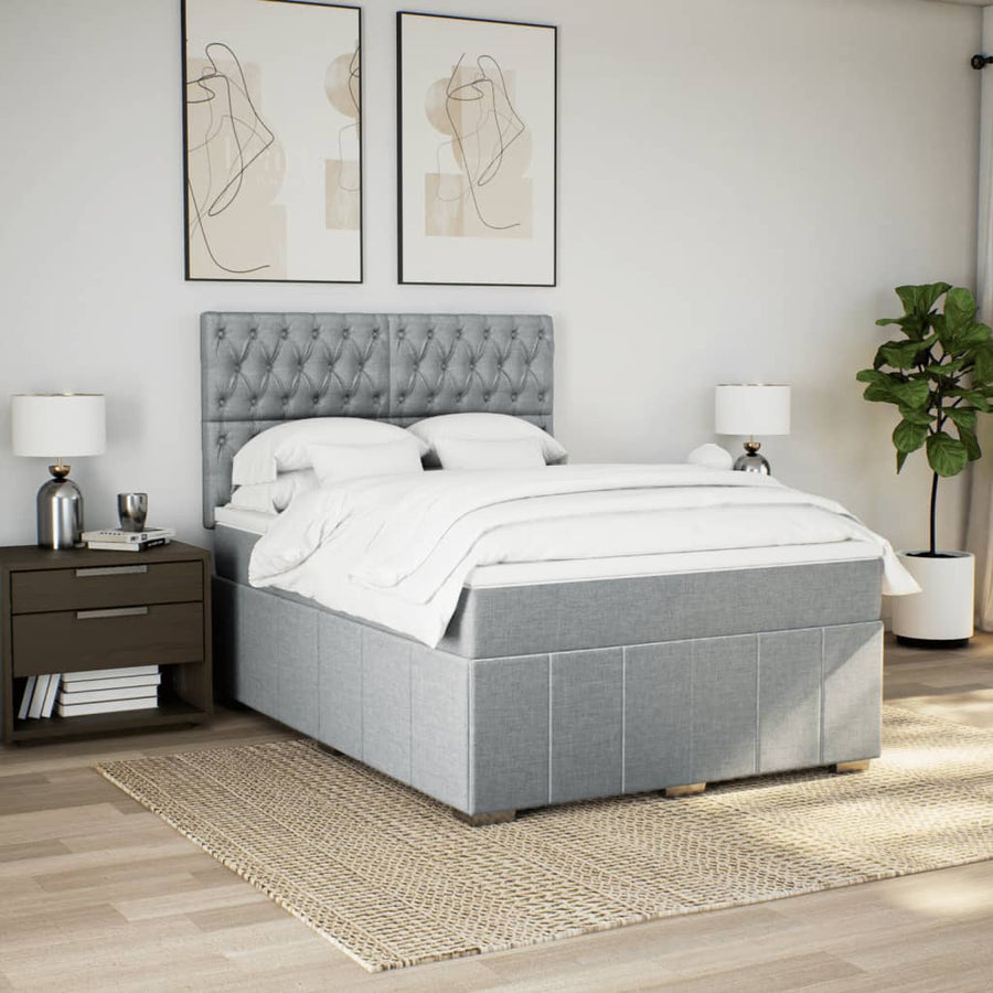 Boxspring met matras stof lichtgrijs 160x200 cm