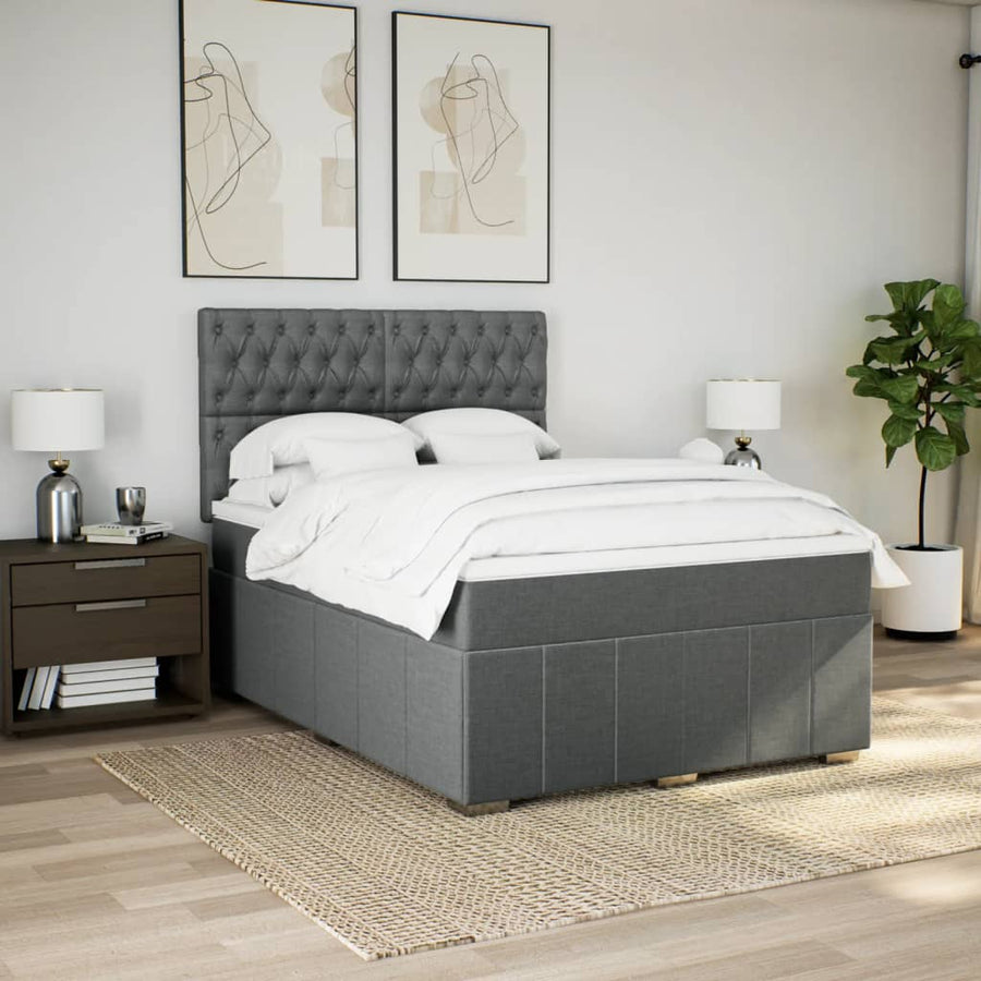 Boxspring met matras stof donkergrijs 160x200 cm