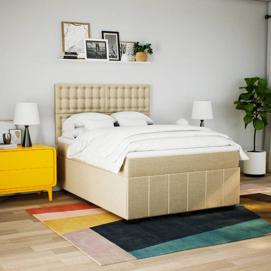 Boxspring met matras stof crèmekleurig 160x200 cm