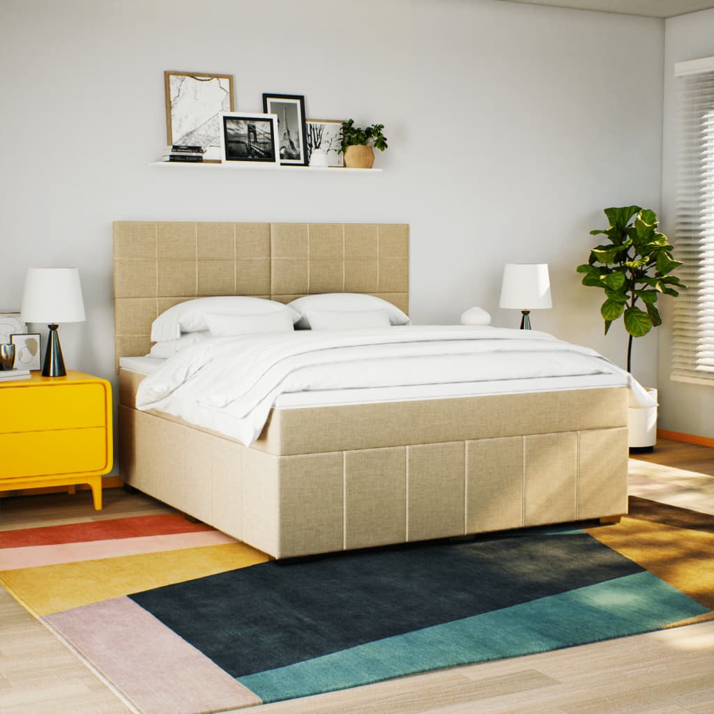 Boxspring met matras stof crèmekleurig 180x200 cm