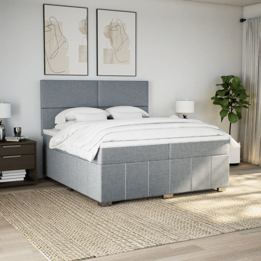 Boxspring met matras stof lichtgrijs 200x200 cm