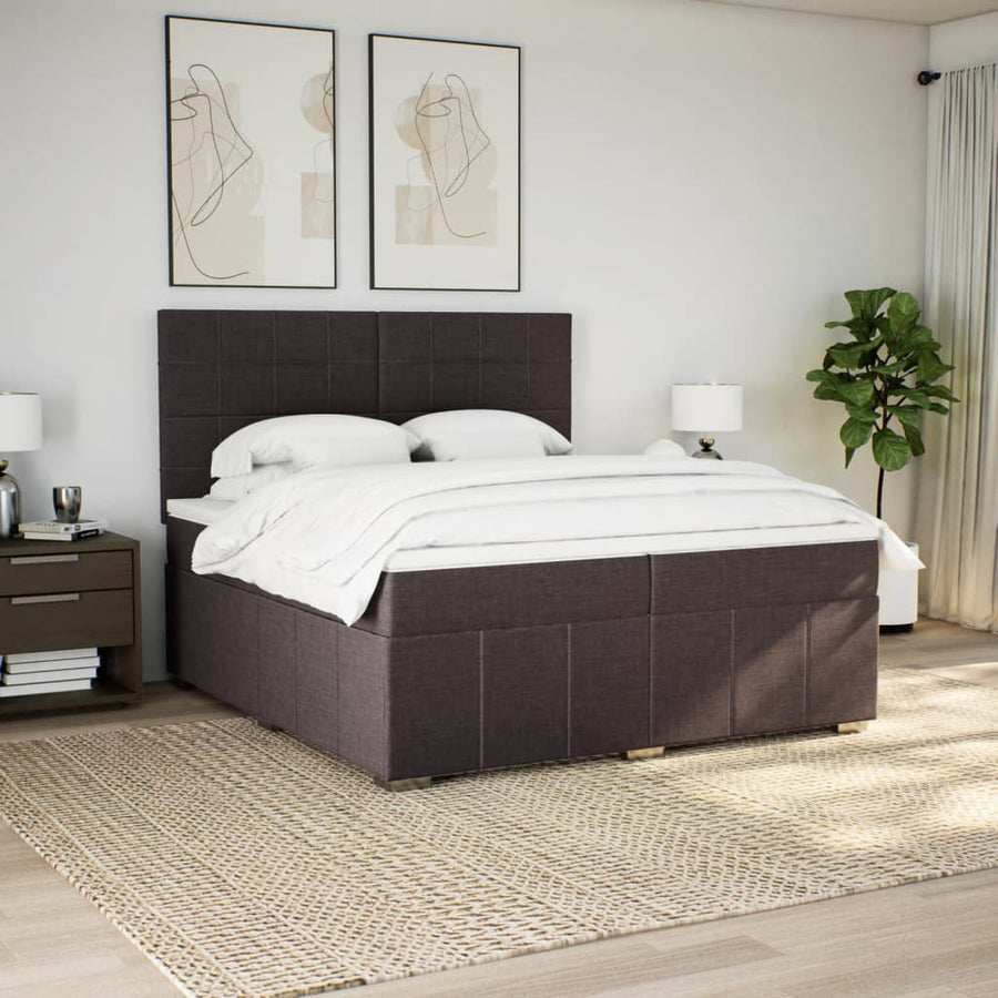 Boxspring met matras stof donkerbruin 200x200 cm