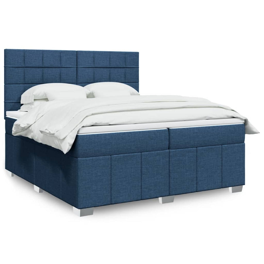 Boxspring met matras stof blauw 200x200 cm
