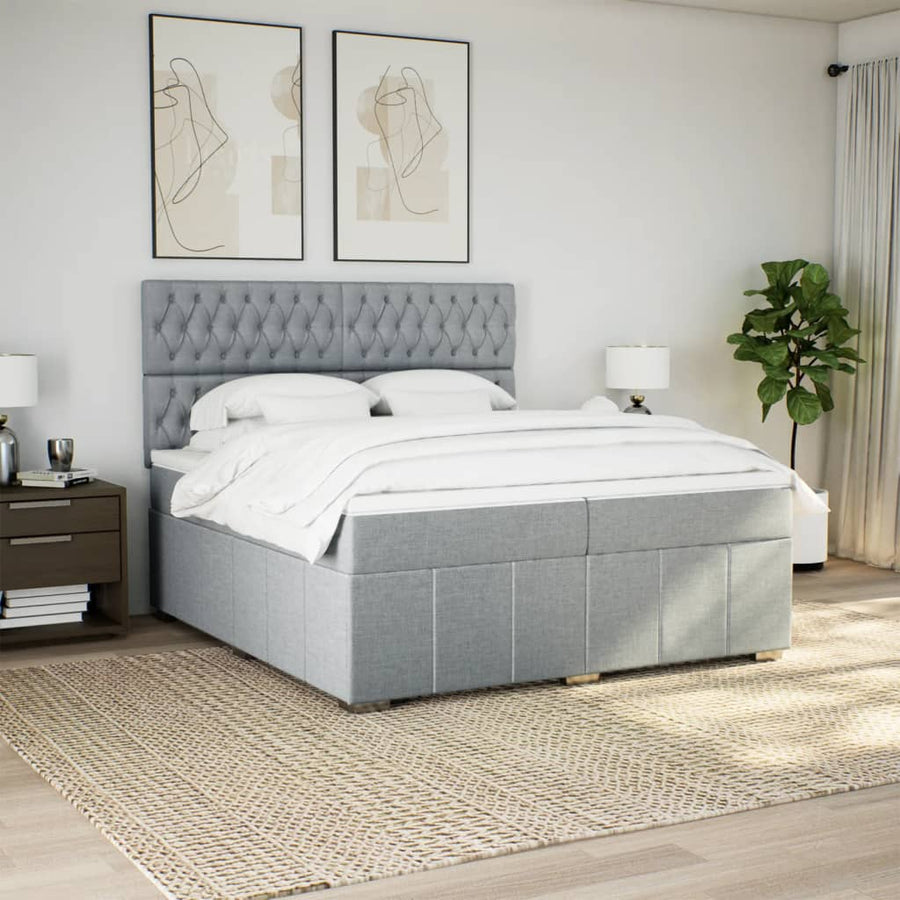 Boxspring met matras stof lichtgrijs 200x200 cm