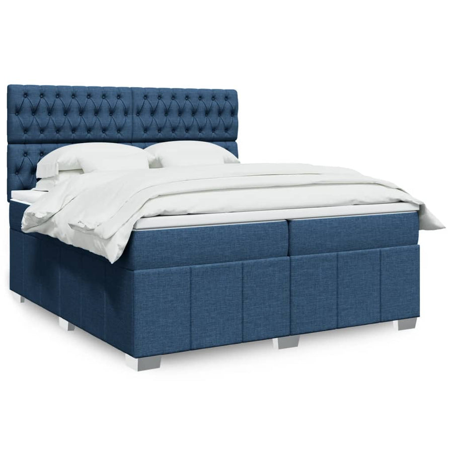 Boxspring met matras stof blauw 200x200 cm