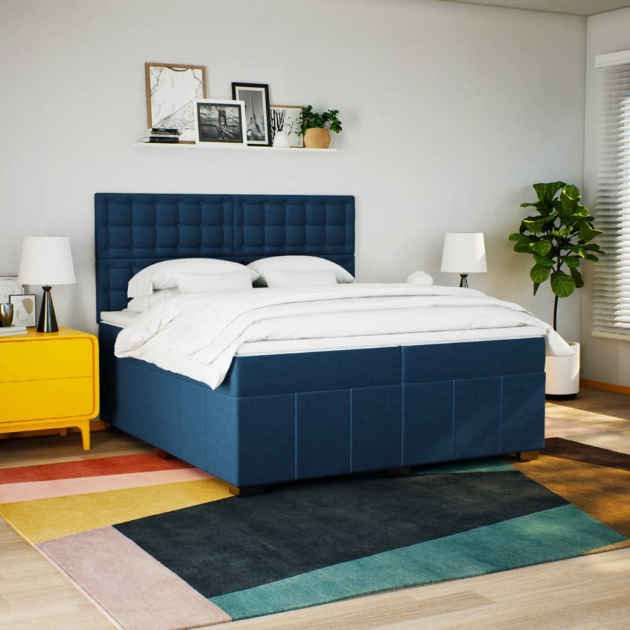Boxspring met matras stof blauw 200x200 cm