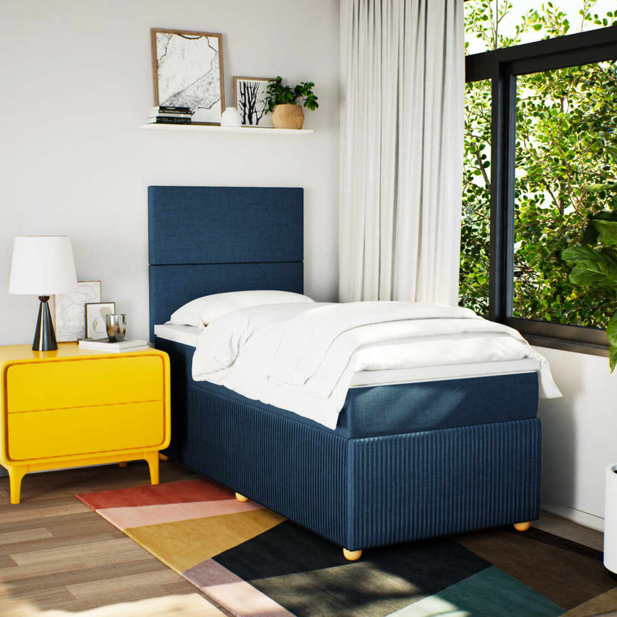 Boxspring met matras stof blauw 80x200 cm