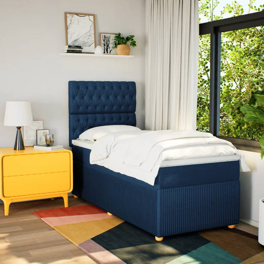 Boxspring met matras stof blauw 80x200 cm