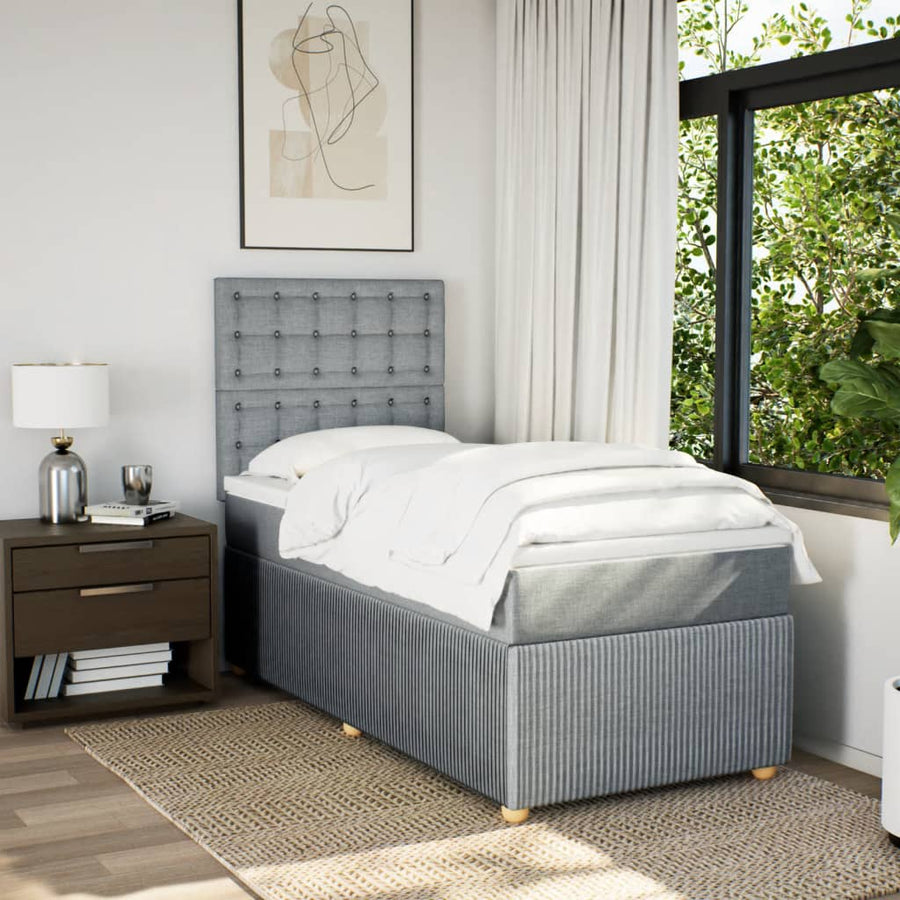 Boxspring met matras stof lichtgrijs 90x190 cm